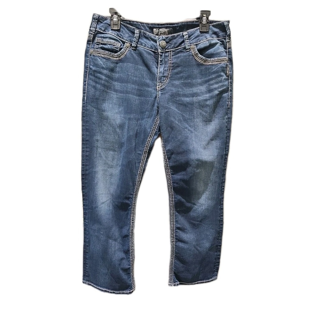 Silver Jeans Women's 32 Suki Mid Capri Thick Stitch Blue Stretch Denim 35x25